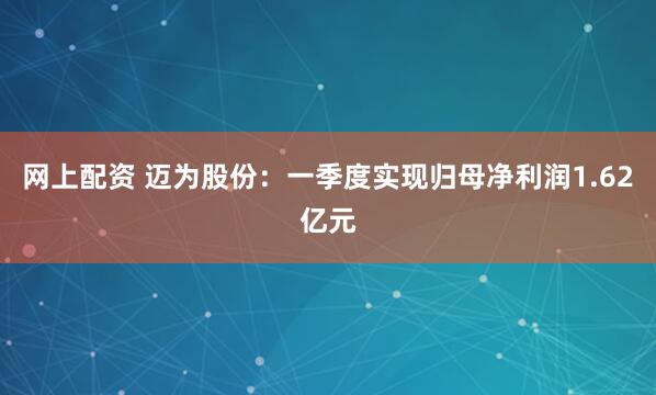 网上配资 迈为股份：一季度实现归母净利润1.62亿元
