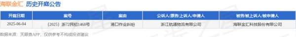 配资家 海联金汇作为被告/被上诉人的1起涉及港口作业纠纷的诉讼将于2025年6月4日开庭